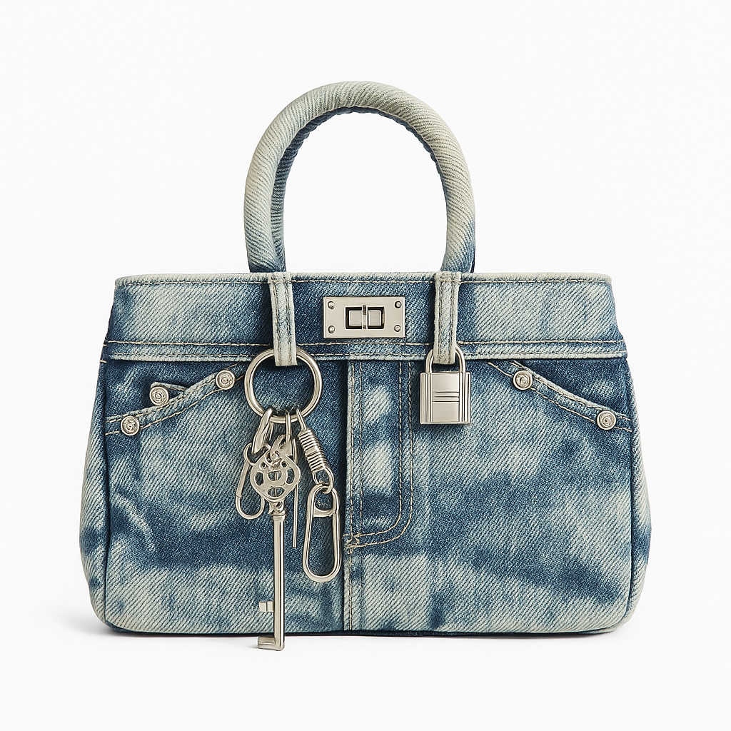 Denim Lock and Key Mini Handbag