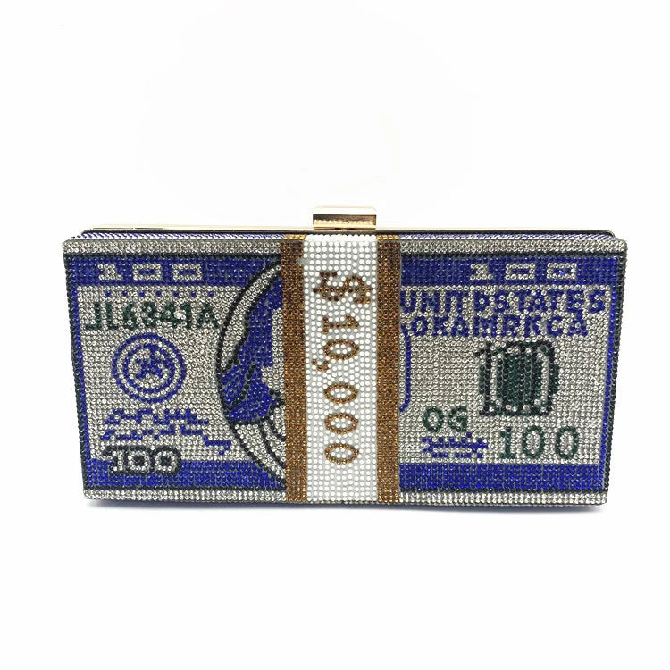 Blue Moneystacks Bling Chain Clutch