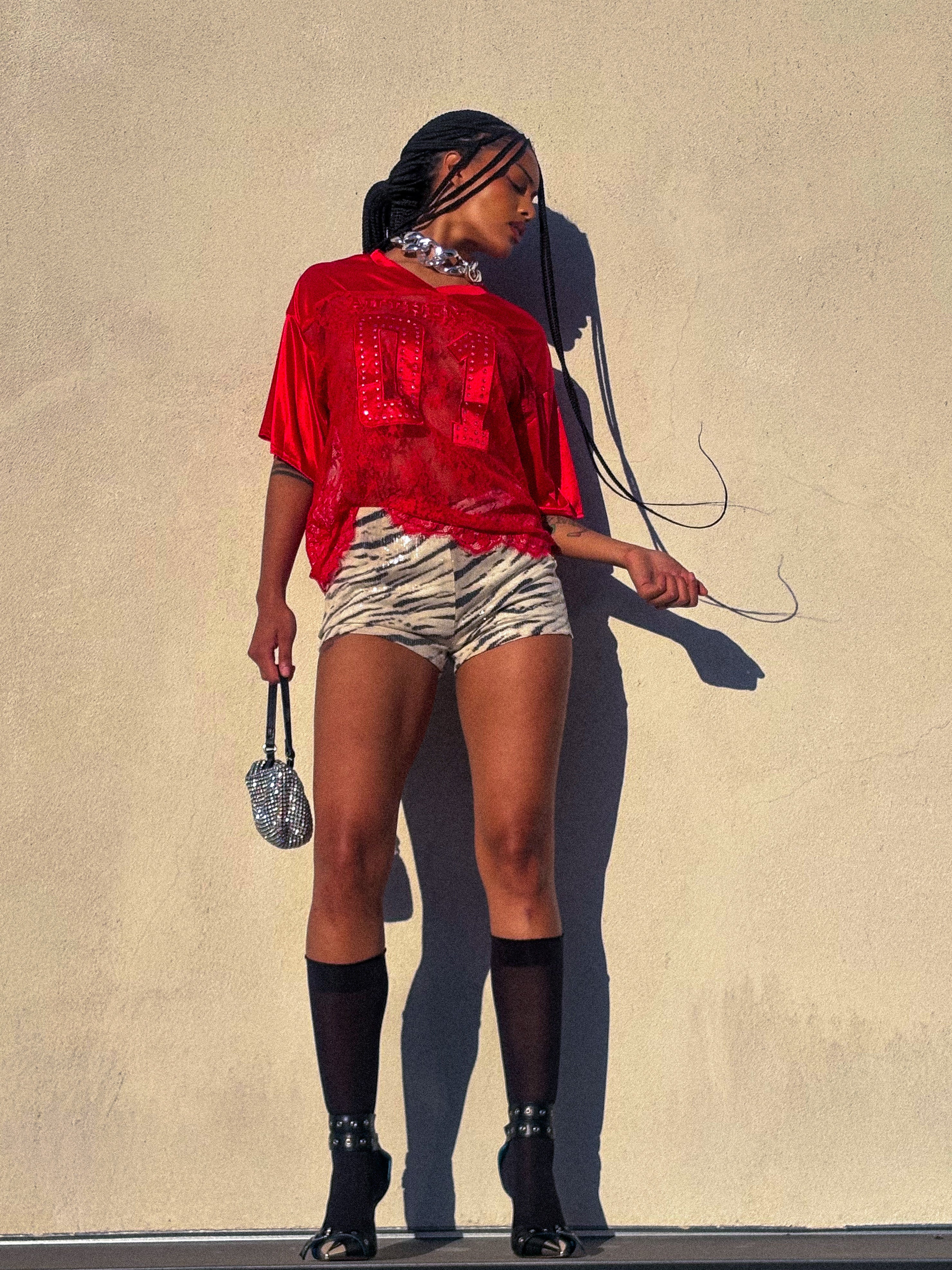 Sequin Zebra High Waist Shorts