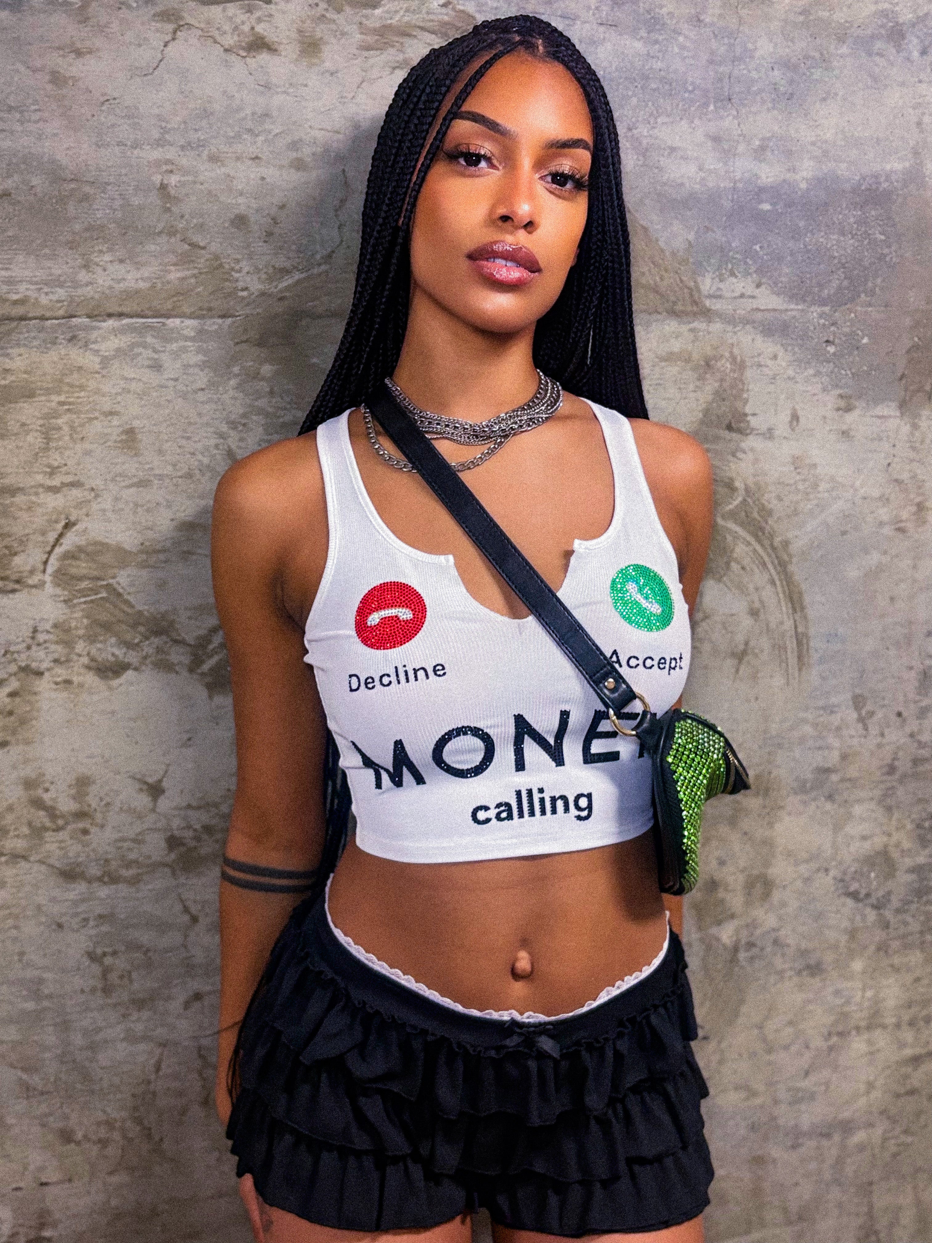 "Money Calling" Bling Crop Tanktop