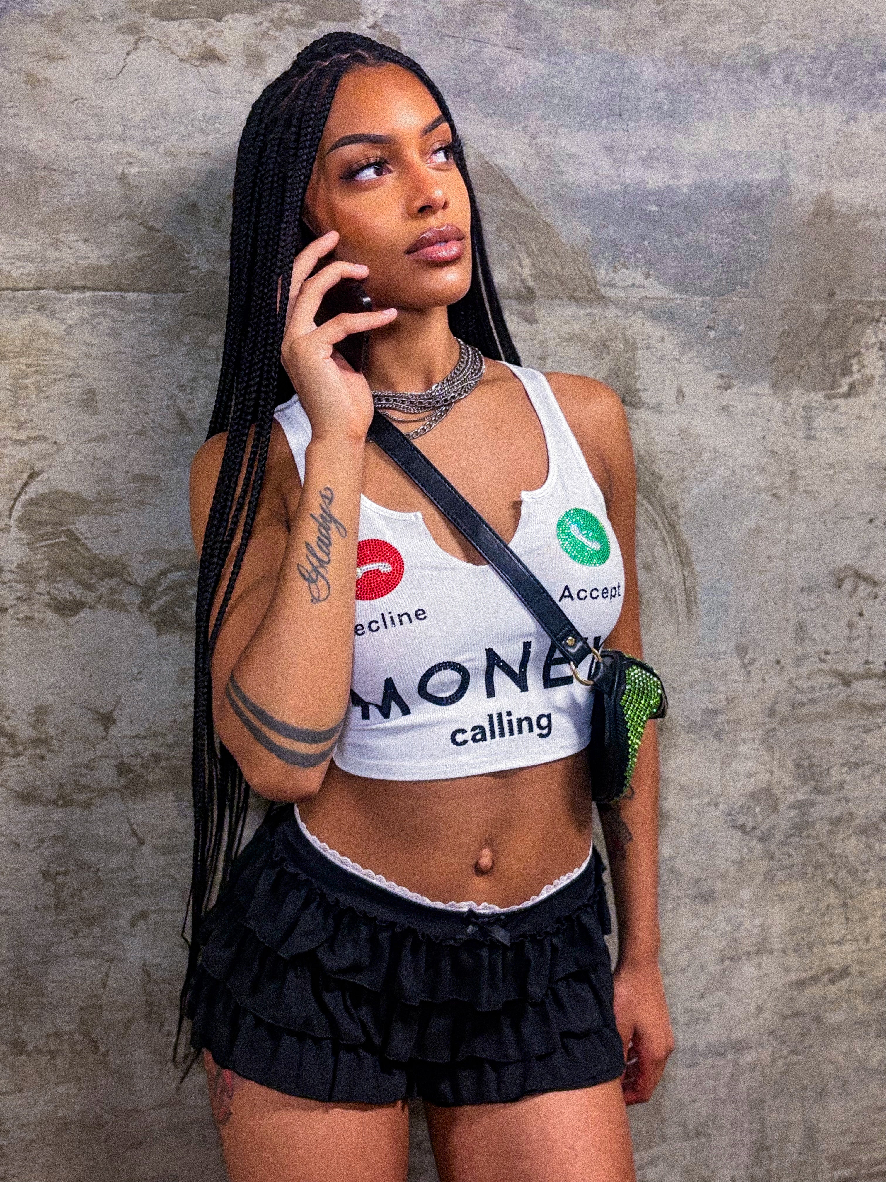 "Money Calling" Bling Crop Tanktop