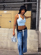 Rhinestone Drip Tank Top Blue