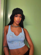 Rhinestone Drip Tank Top Blue