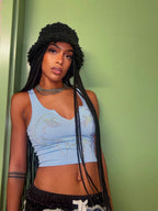 Rhinestone Drip Tank Top Blue