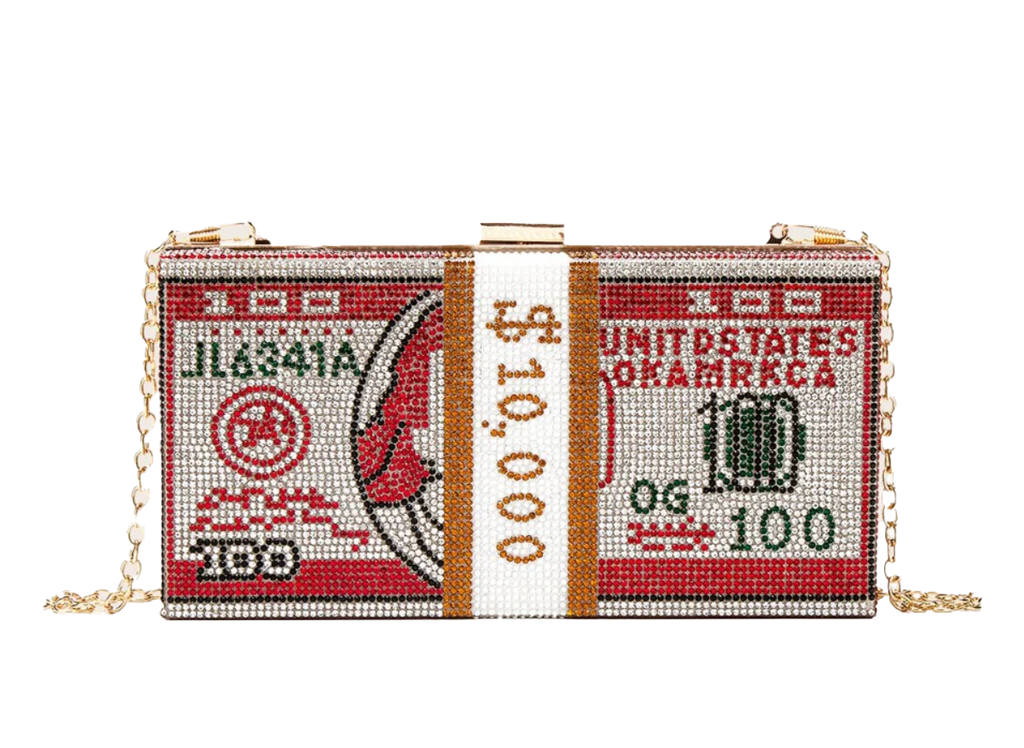 MoneyStacks Bling Chain Strap Clutch