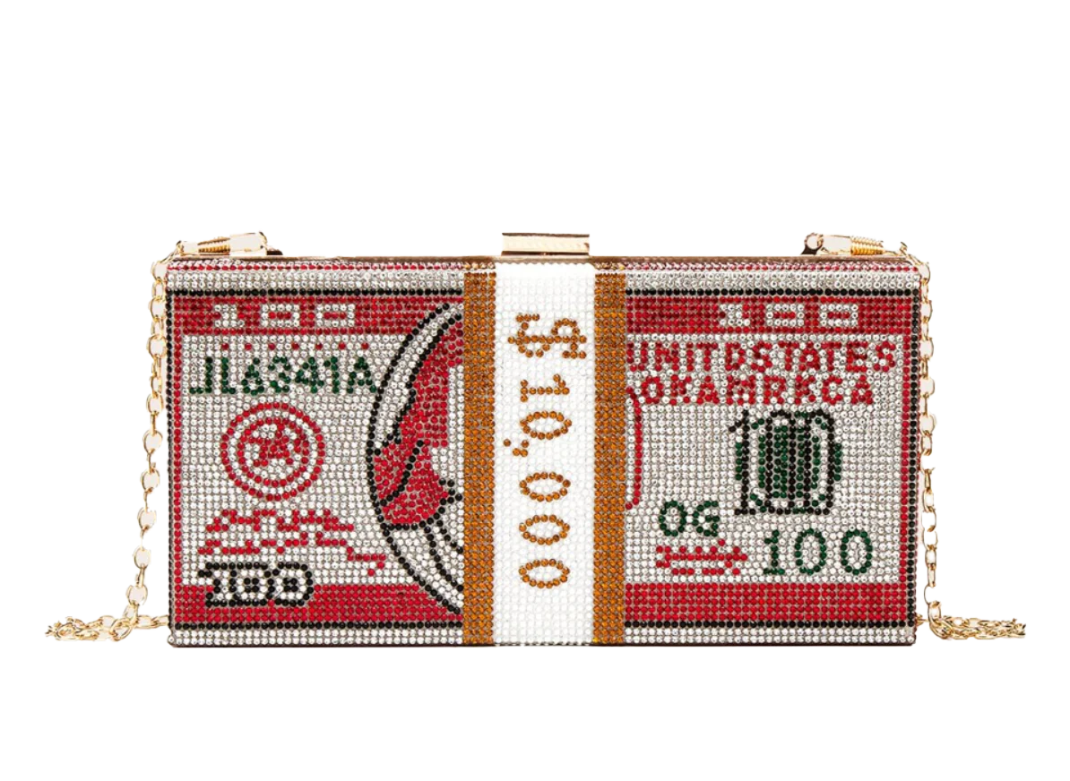 MoneyStacks Bling Chain Strap Clutch