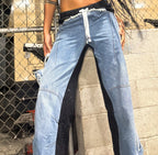 Contrast Panel Baggy Denim Pants