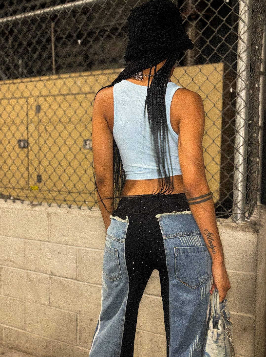 Contrast Panel Baggy Denim Pants