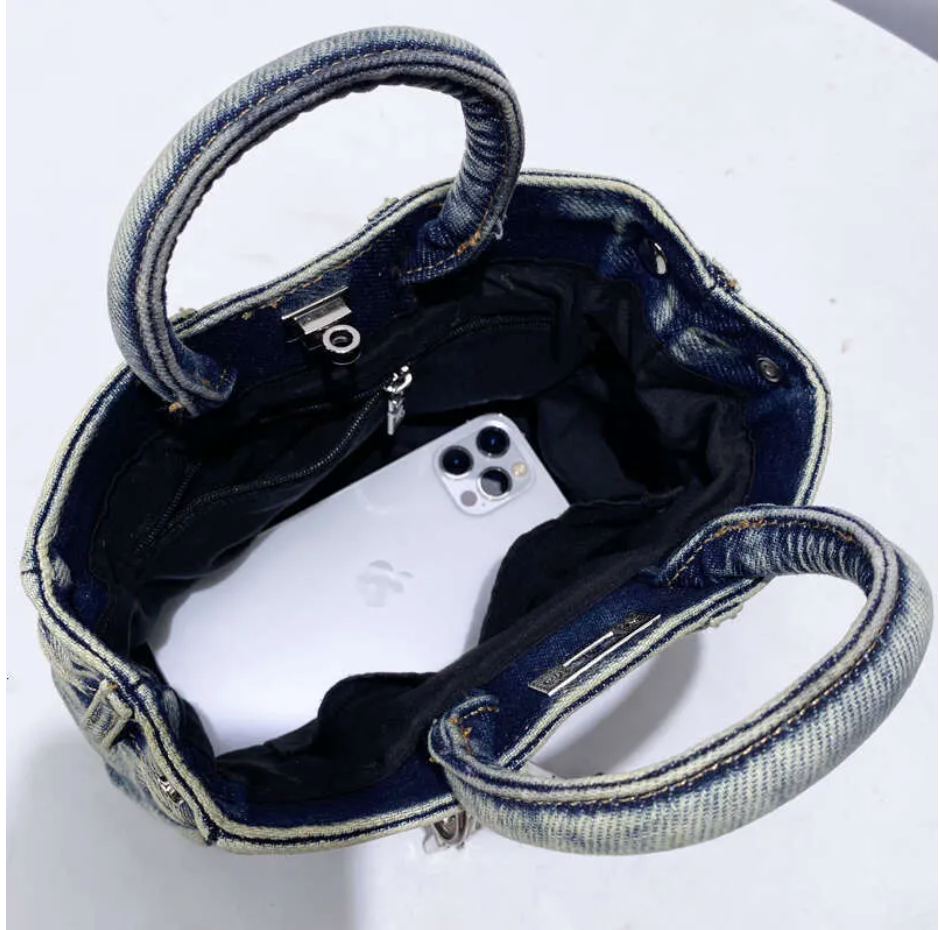 Denim handbag mini purse at mofashionstudio.com