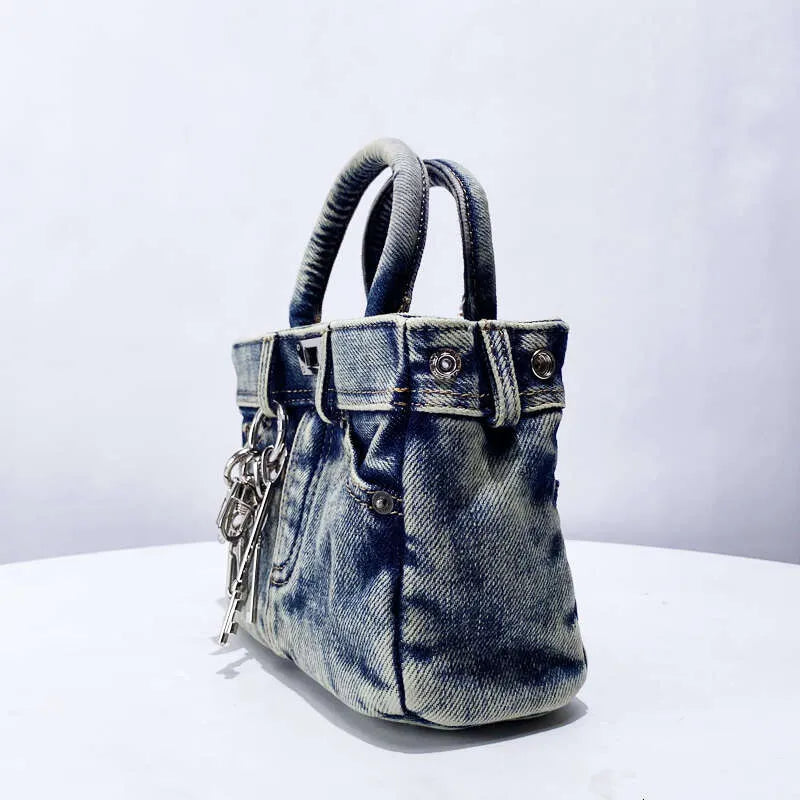 Denim Lock and Key Mini Handbag